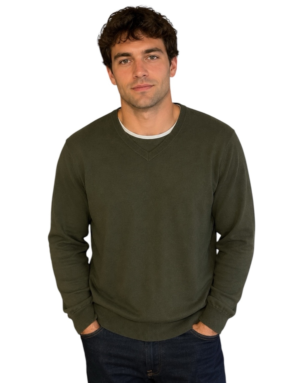 Banana Republic Silk Cashmere Olive Green V-Neck Sweater Large Y2K Men
ZZ